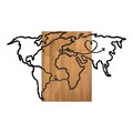 Decoratiune de perete, Wold Map, 50% lemn/50% metal, Dimensiune: 118 x 3 x 70 cm, Nuc negru