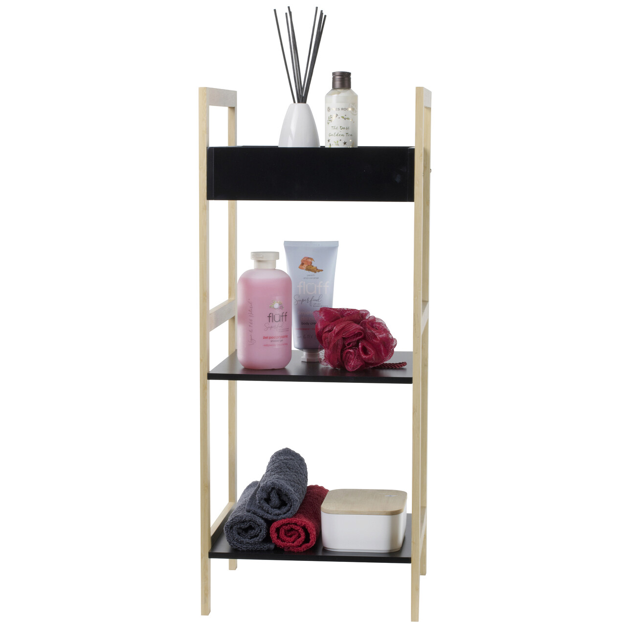 Etajera baie Scandic, Jotta, 3 rafturi, 30x30x72 cm, bambus, negru/maro - 1 | YEO