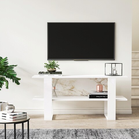 Comoda TV, Minima, Cornellia, 120x55x35cm, Alb