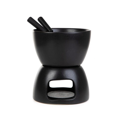 Set servire fondue Tolga, Homla, 12x14 cm, ceramica, negru