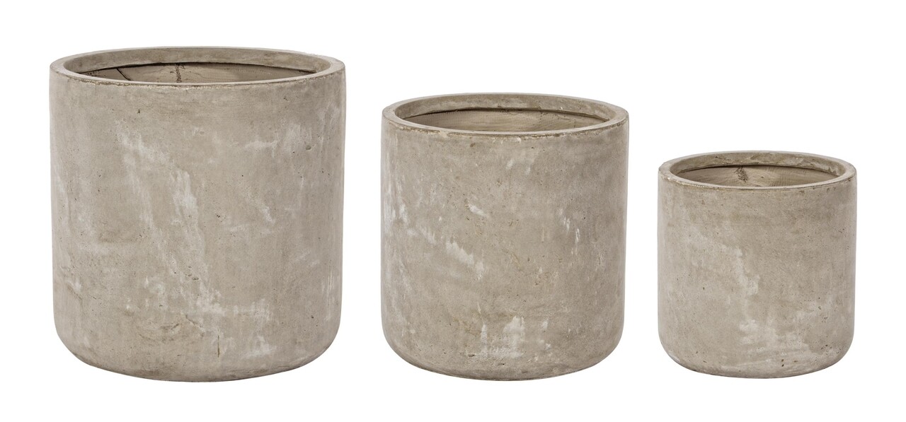 Set ghivece pentru exterior 3 piese Sand Cylindrical, Bizzotto, 50 x 50 x 51 cm, fibra de sticla si argila, gri nisip - 1 | YEO