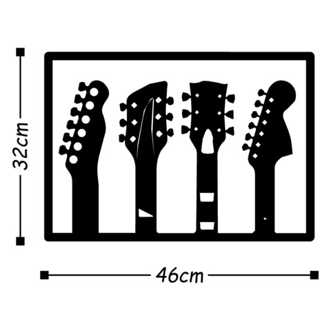 Decoratiune de perete, Guitar, Metal, Dimensiune: 46 x 32 cm, Negru