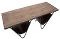 Masuta living cu suport reviste Mauro Ferretti, 120 x 43 x 62.5 cm, lemn de brad/fier/piele ecologica, negru/maro