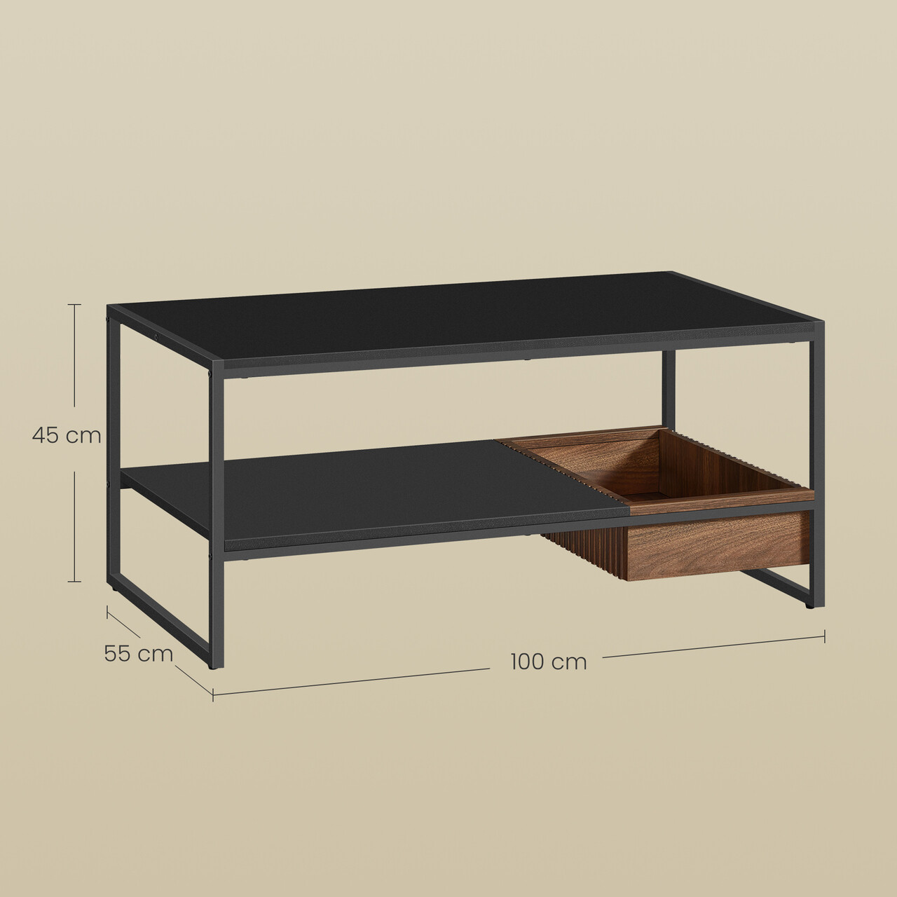 Masuta de cafea Columbian, Vasagle, 100x55x45 cm, MDF/PAL, negru - 2 | YEO