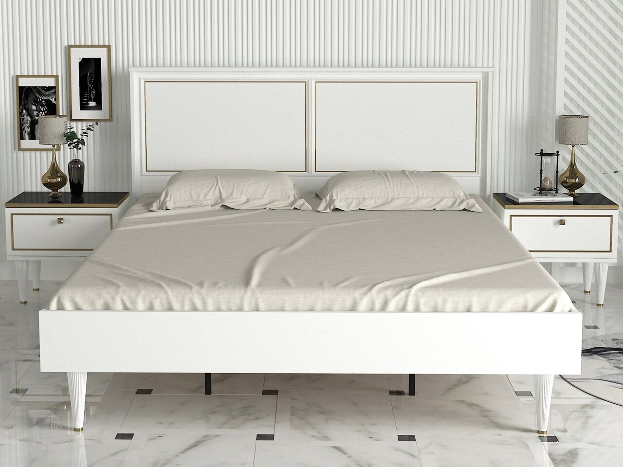 Pat Double Ravenna White, Talon, 160 x 200 cm, alb/auriu - 1 | YEO