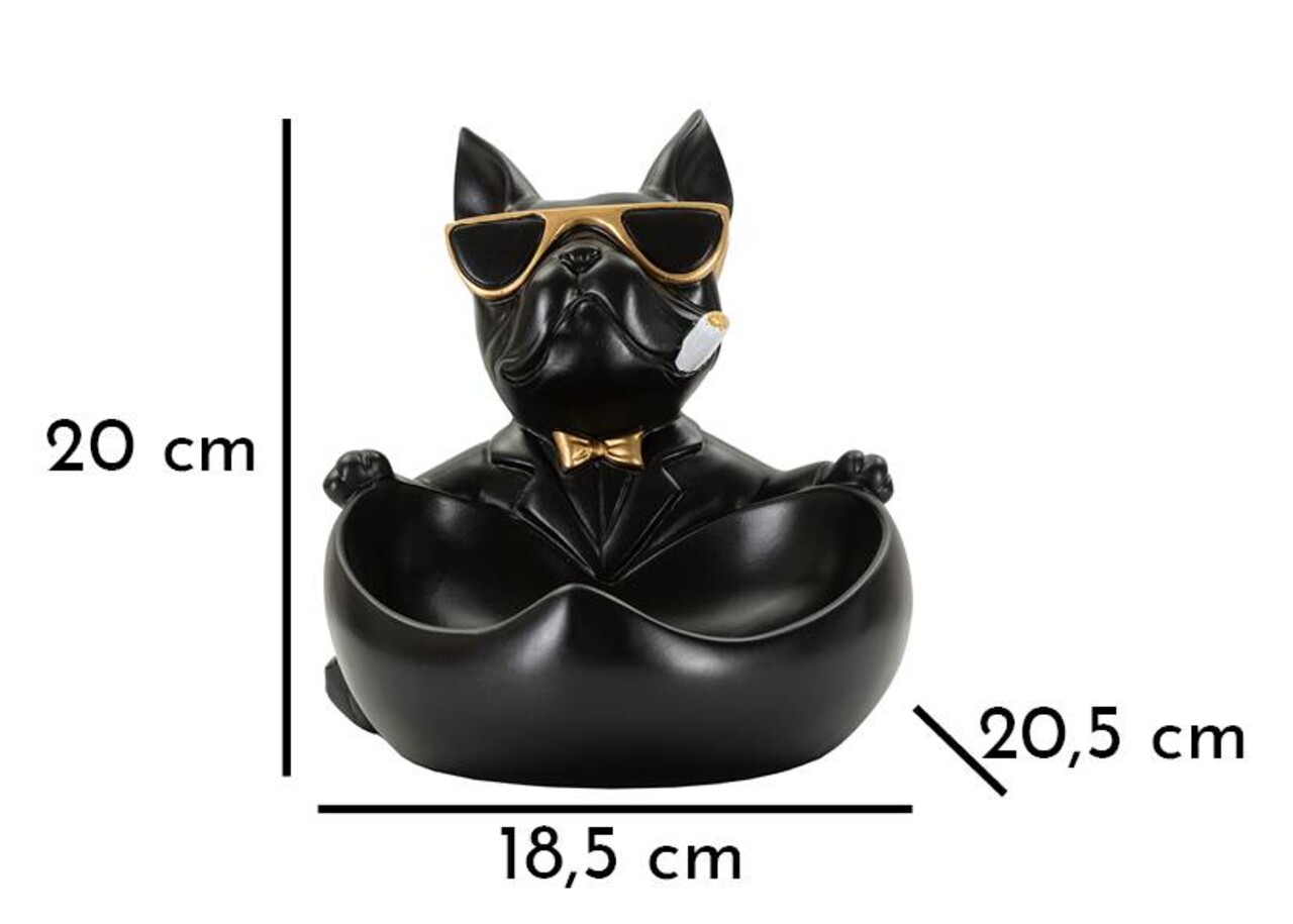 Statueta / figurina decorativa cu tava Dog Ball, Mauro Ferretti, 18.5x20.5x20 cm, polirasina, negru/auriu - 1 | YEO