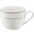 Set 6 cesti cu farfurie pentru cafea Aura Silver, Ambition, 220 ml, portelan New Bone China, alb