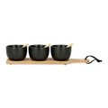 Set 3 boluri si platou pentru servire Fincan, Homla, 32x7 cm, ceramica/bambus, negru/natur