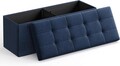 Bancheta cu spatiu pentru depozitare Ottoman Classic, Vasagle, 110 x 38 x 38 cm, pliabila, imitatie in/MDF, albastru