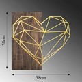 Decoratiune de perete, Heart, 50% lemn/50% metal, Dimensiune: 58 x 58 cm, Nuc / Aur