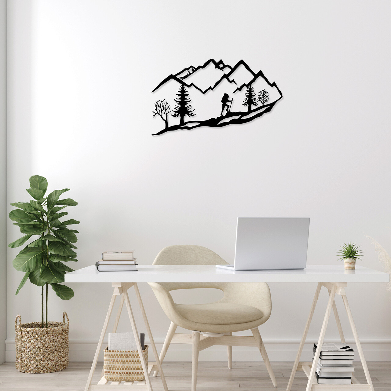 Decoratiune de perete, Mountain Climbing, Metal, 90 x 45 cm, Negru - 1 | YEO