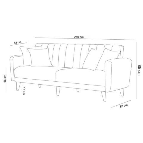 Canapea extensibila cu 3 locuri, Unique Design, 867UNQ1314, Lemn de carpen / Metal, Albastru inchis