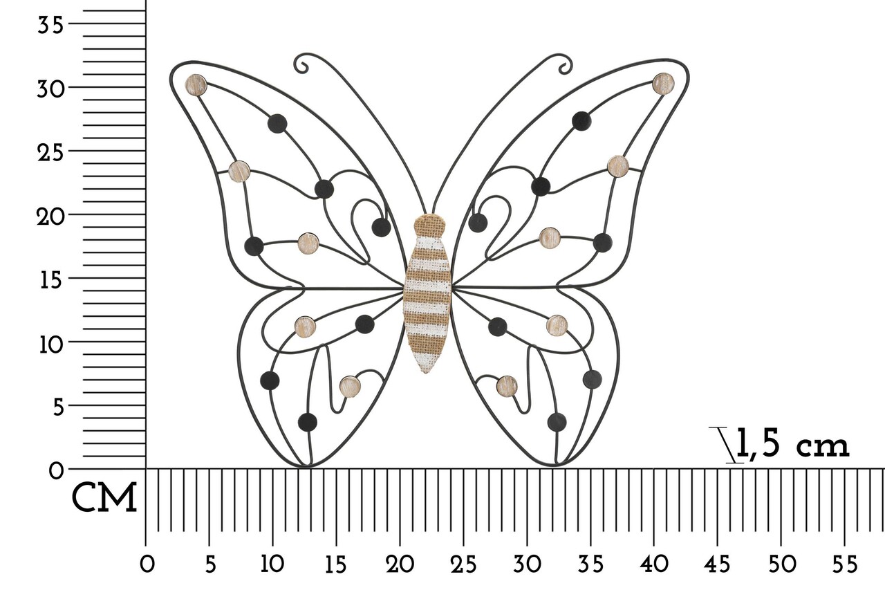 Decoratiune de perete Butterfly, Mauro Ferretti, 39.5 x 33.5 cm, fier/MDF, maro/negru