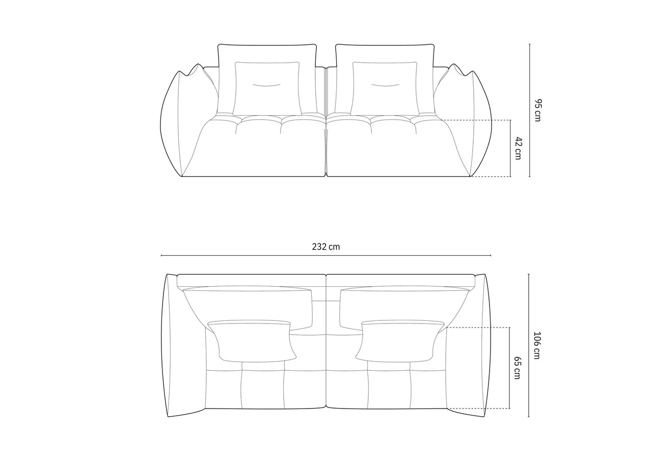 Canapea modulara 3 locuri, Bloom-184, Micadoni Home, 232x106x95 cm, catifea, gri inchis