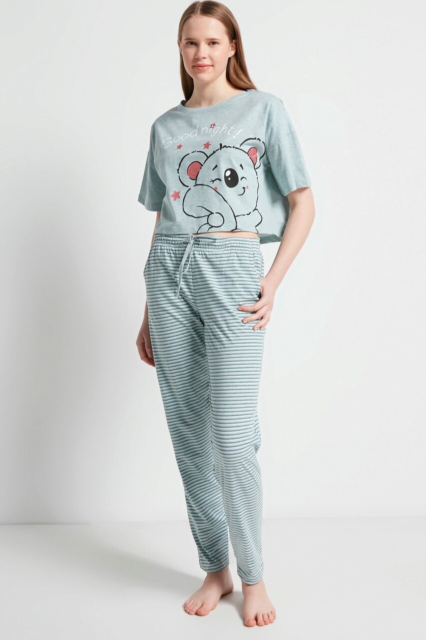 Set pijamale dama, 637BNC1241 - XL, Benicia, Bumbac, Verde