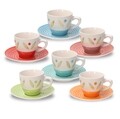 Set 6 cesti cu farfurioara, Tognana, Joy, 170 ml, ceramica glazurata, multicolor