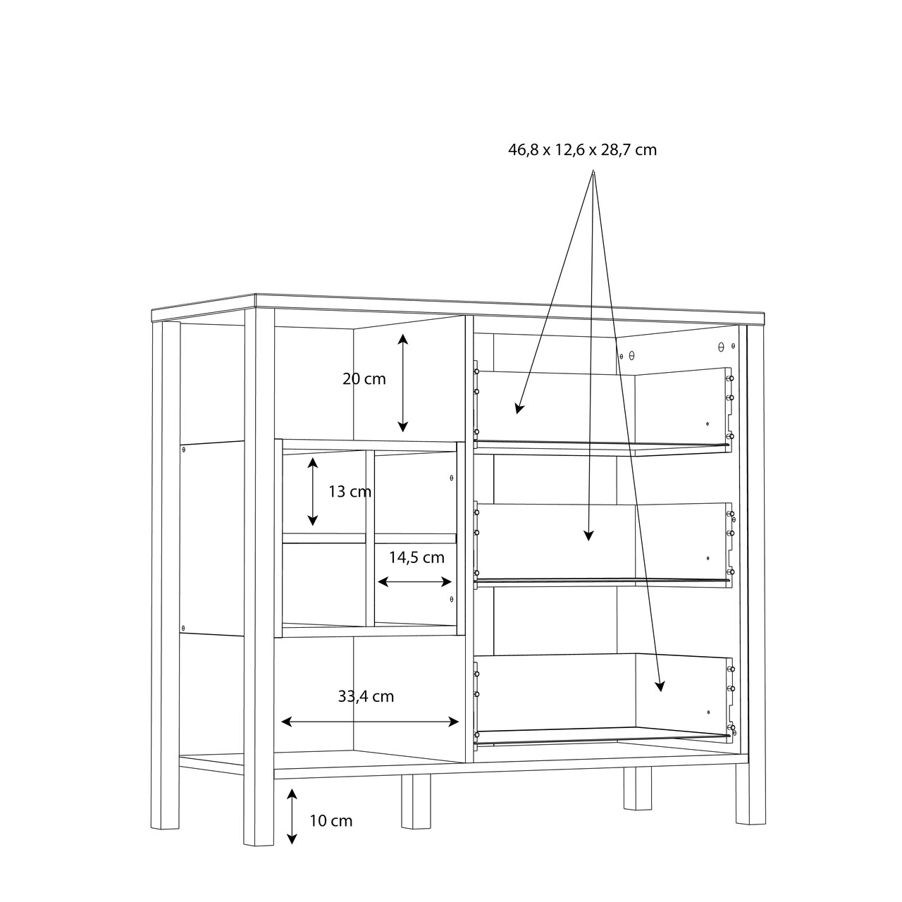 Comoda Heusden, Bedora, 93.3x40.2x85.1 cm, PAL/metal, negru/stejar