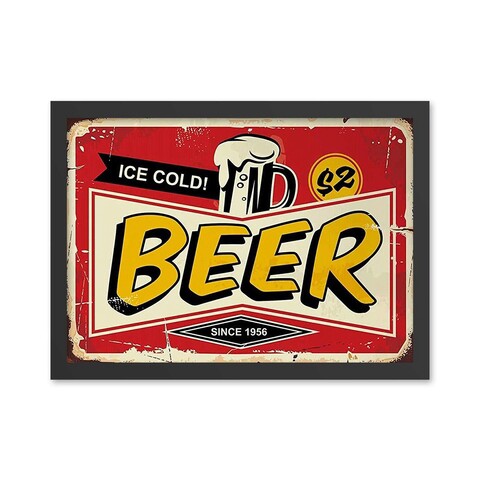 Tablou decorativ, Ice Cold Beer 2 (40 x 55), MDF , Polistiren, Roșu / Galben / Negru / Crem