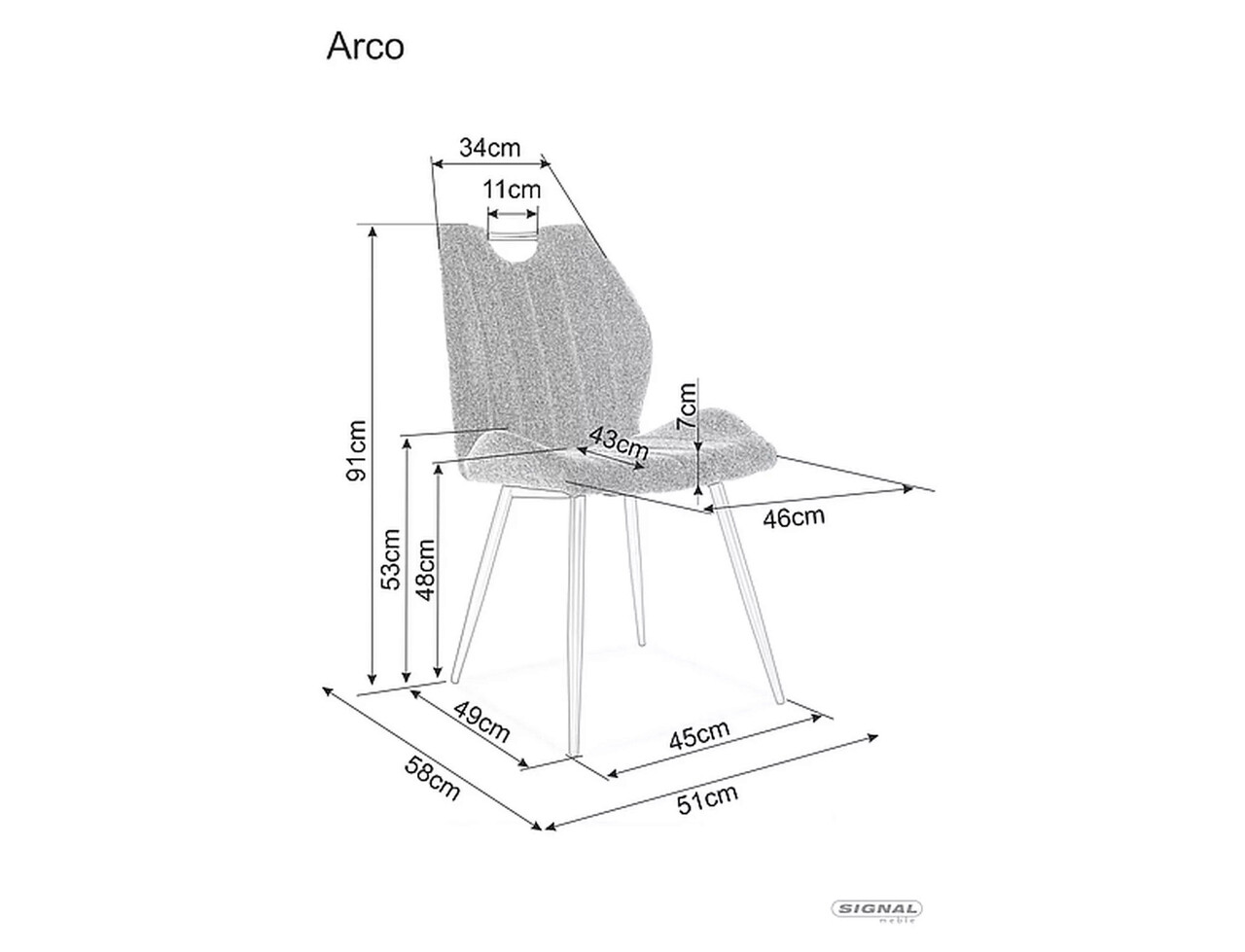 Scaun Arco Velvet, Signal, 51x46x91 cm, catifea/otel, maro deschis/negru
