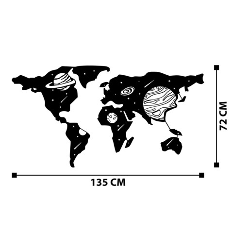 Decoratiune de perete, World Map 5, Metal, Dimensiune: 135 x 72 cm, Negru