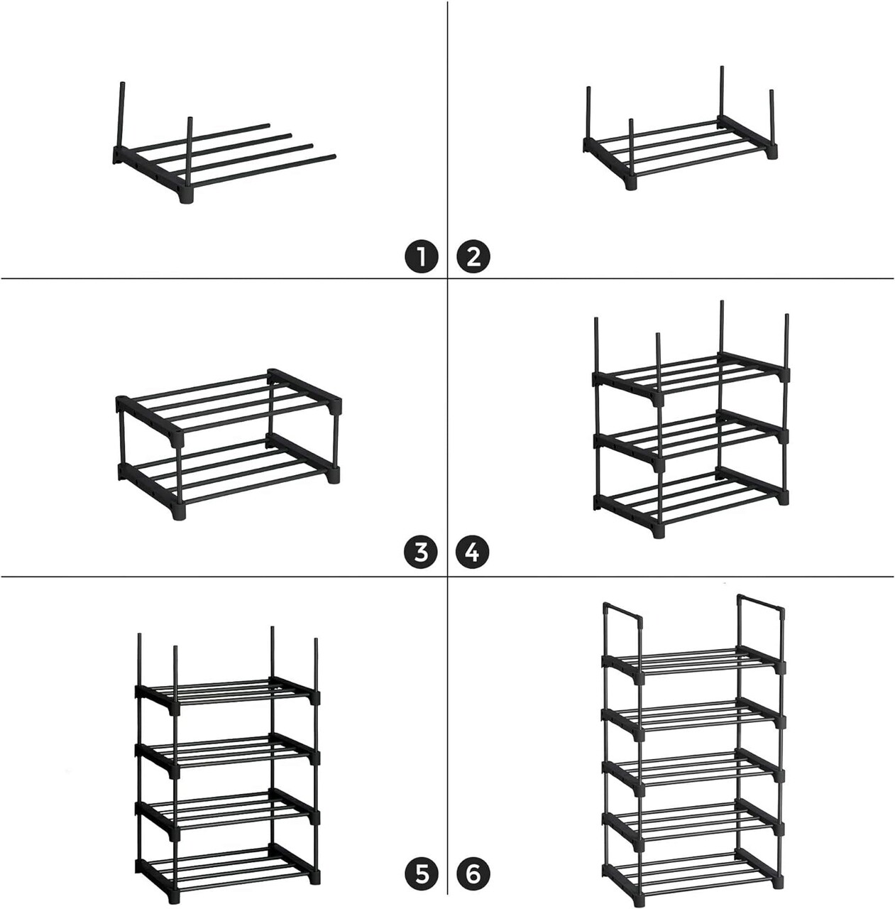 Pantofar cu 5 rafturi Vasagle, 45x30x89 cm, 25 kg, otel/plastic, negru