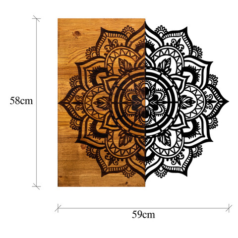 Decoratiune de perete, Mandala 6, Metal/lemn, Dimensiune: 59 x 3 x 58 cm, Nuc / Negru