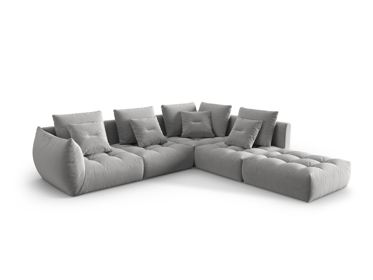 Coltar modular dreapta 4 locuri, Bloom-184, Micadoni Home, 316x310x95 cm, catifea, gri