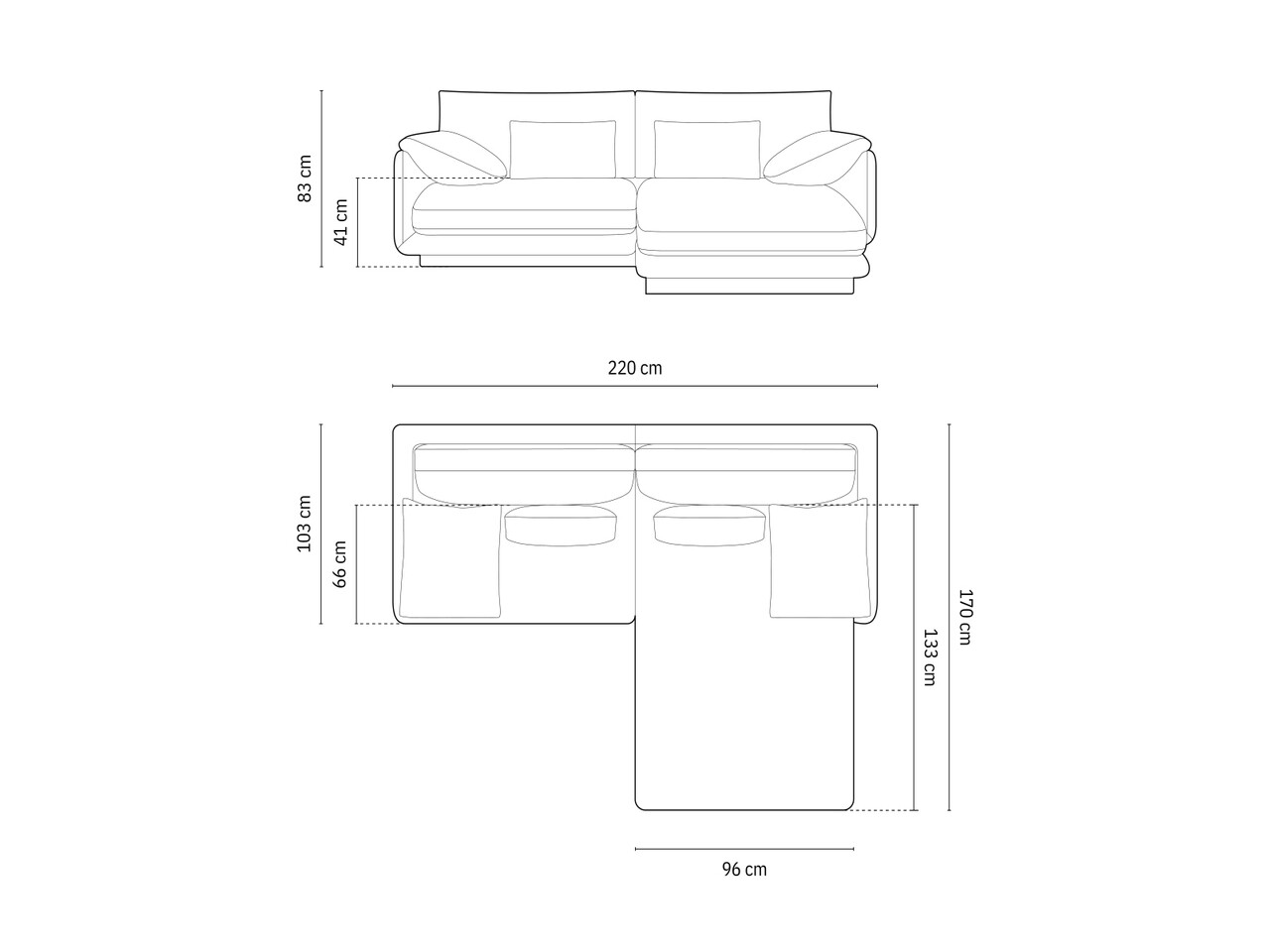 Coltar dreapta 3 locuri, Torino-211, Micadoni Home, 220x170x83 cm, tesatura structurata chenille, ivoriu