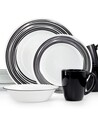 Serviciu de masa 16 piese, Corelle, Brushed Black, sticla Vitrelle/ceramica, alb/negru