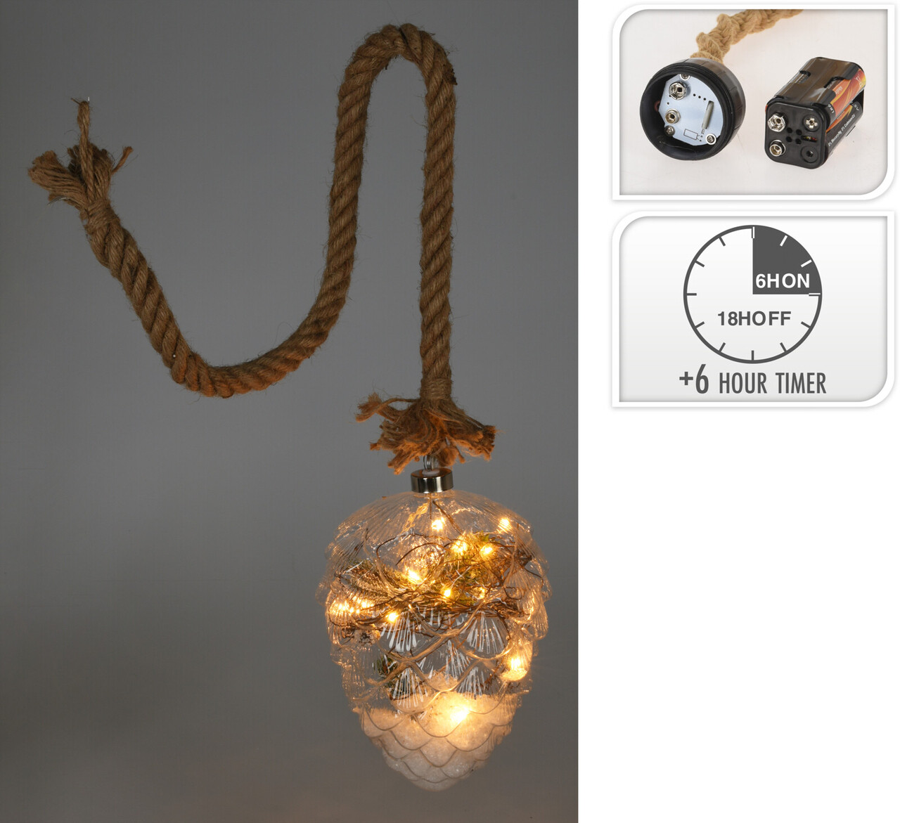 Decoratiune luminoasa cu 15 LED-uri Pinecone, Excellent Houseware, 15x15x21 cm, sfoara/sticla