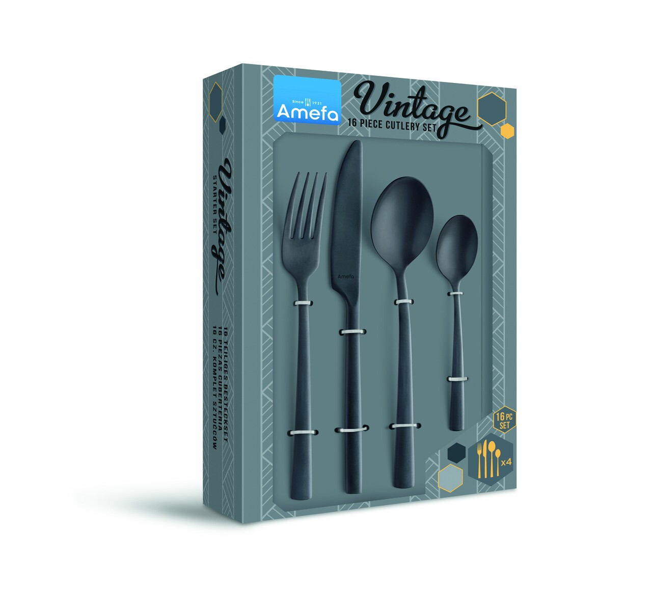 Set tacamuri, 16 piese, Amefa, Manille Vintage Black, inox, negru - 2 | YEO