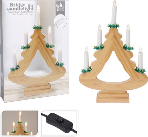 Decoratiune luminoasa Candle Tree, 27.5x6.5x39.5 cm, 5 LED-uri, lemn