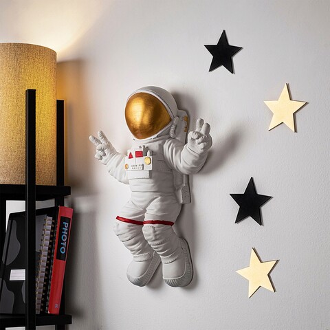 Decoratiune, Peace Sign Astronaut, 35x47x10 cm, Poliester, Aur alb