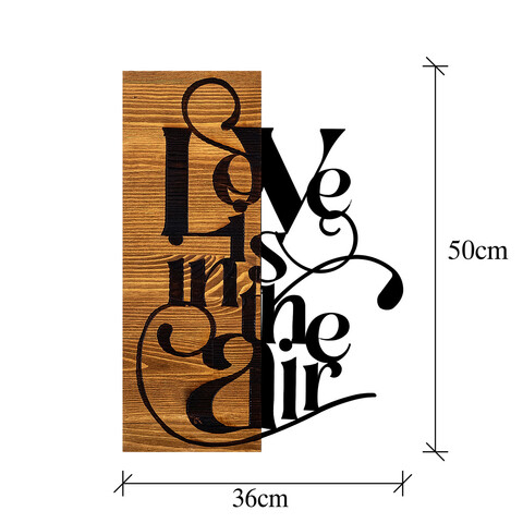 Decoratiune de perete, Love Is In The Aır, 50% lemn/50% metal, Dimensiune: 36 x 3 x 50 cm, Negru / Nuc deschis