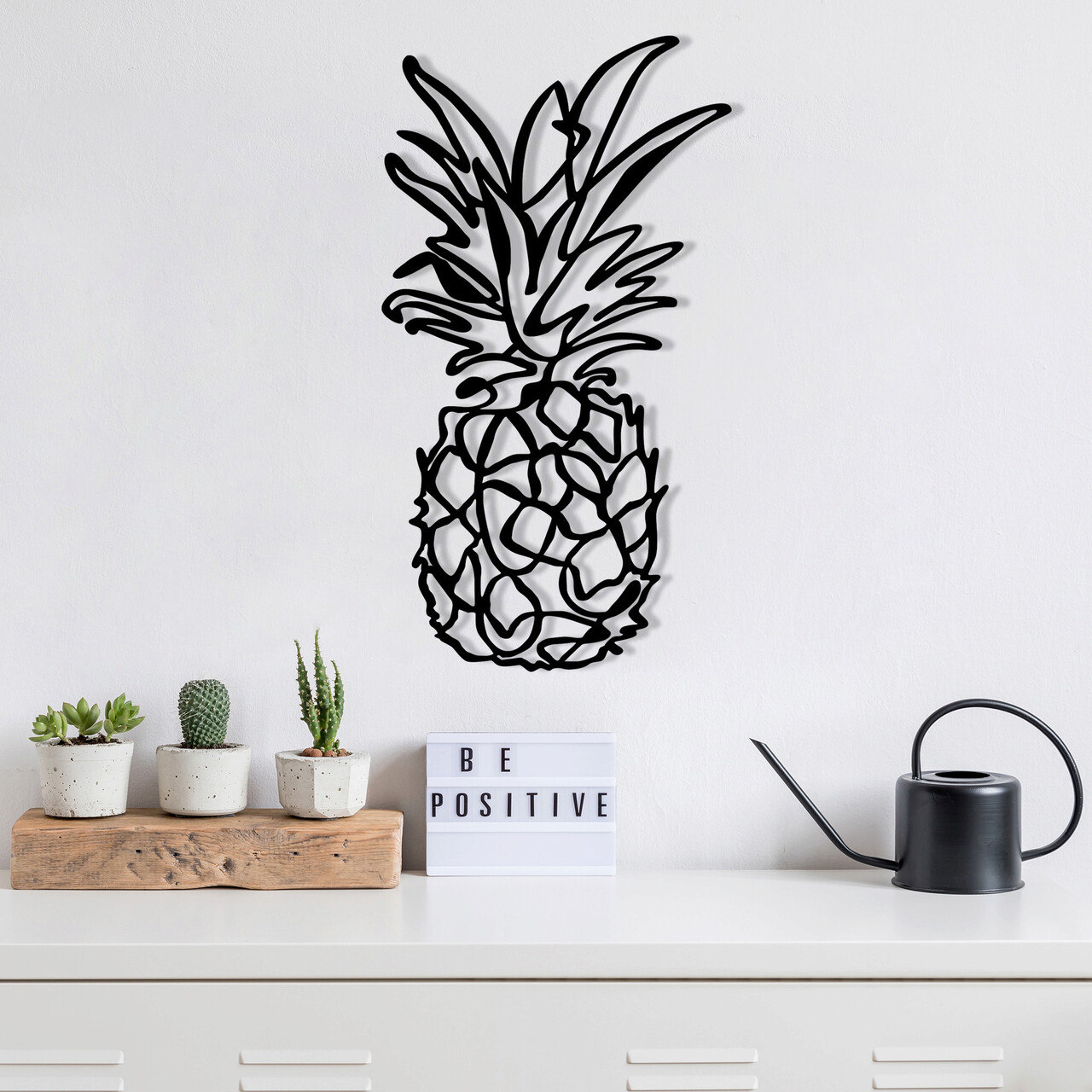 Decoratiune de perete, Ananas - M120, metal, 33 x 60 cm, negru