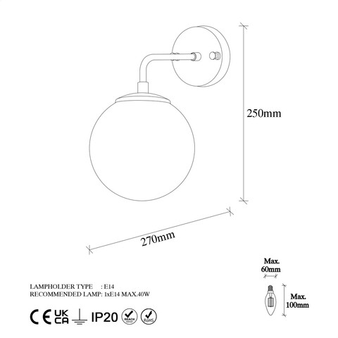 Aplica de perete, Fulgor, 942FLG1328, Metal, Negru / Crem