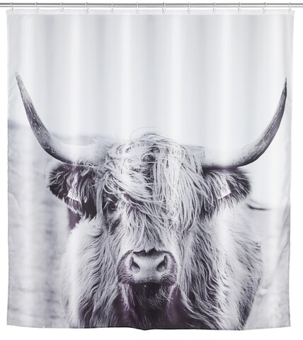 Perdea de dus Yak, Wenko, 180x200 cm, plastic/poliester, alb/negru