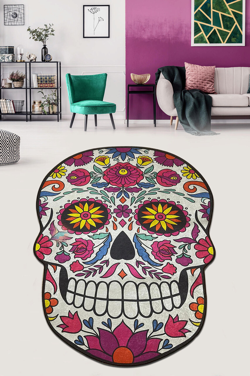 Covoras de baie, Chilai Home, Skull Djt (80 x 200), 80x200 cm, Poliester, Multicolor