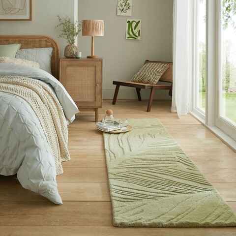 Covor Lino Leaf Sage, Flair Rugs, 60x230 cm, lana, verde