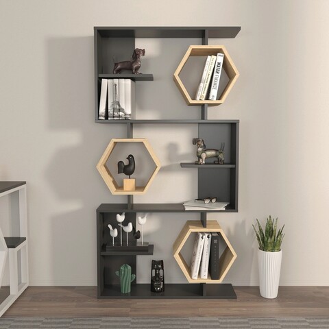 Corp biblioteca, Zena Home, Darla, 90x171x24.6cm, PAL, Negru / Stejar