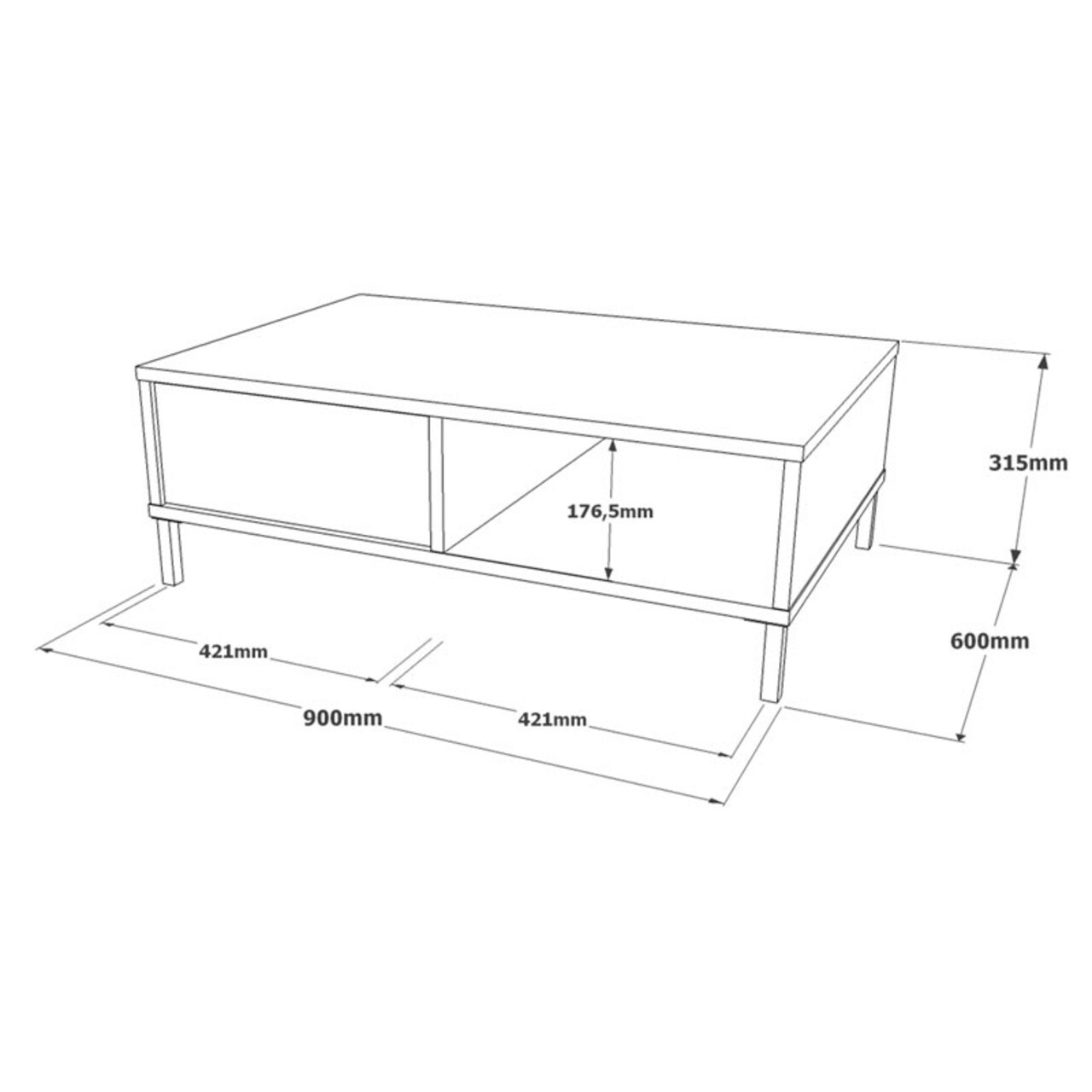 Masuta de cafea Martian, Pakoworld, 90x60x31.5 cm, PAL/fier, gri inchis/natural