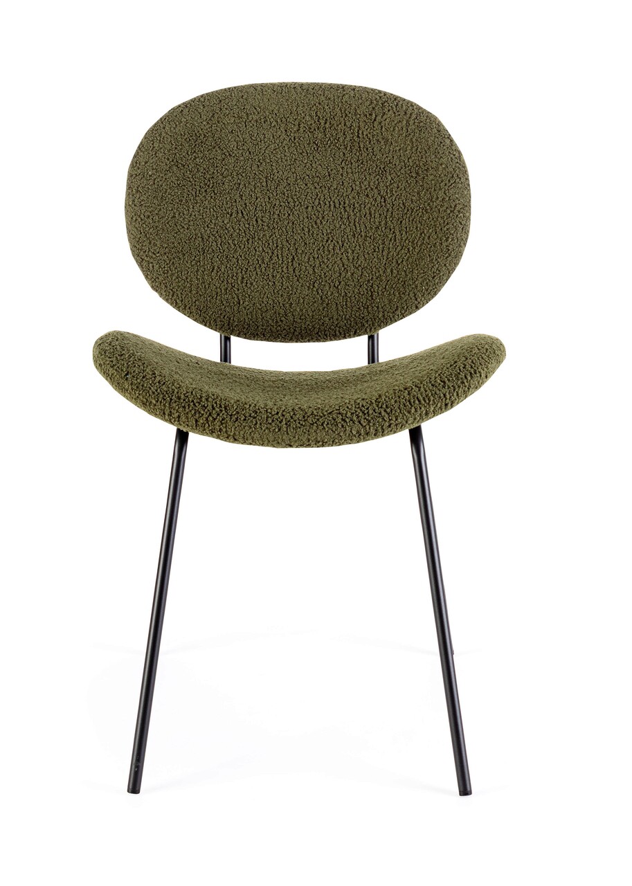 Scaun Maddie, Bizzotto, 52x59.5x79.5 cm, otel/poliester Boucle, verde inchis