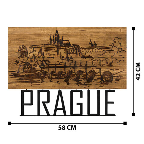 Decoratiune de perete, Prague, Metal, Cadru: 100% LEMN (grosime: 3 cm), Nuc negru