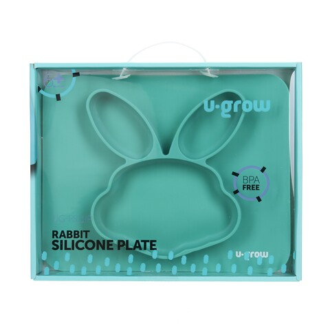 Farfurie din silicon Bunny, U-grow, 30x25 cm, silicon, albastru