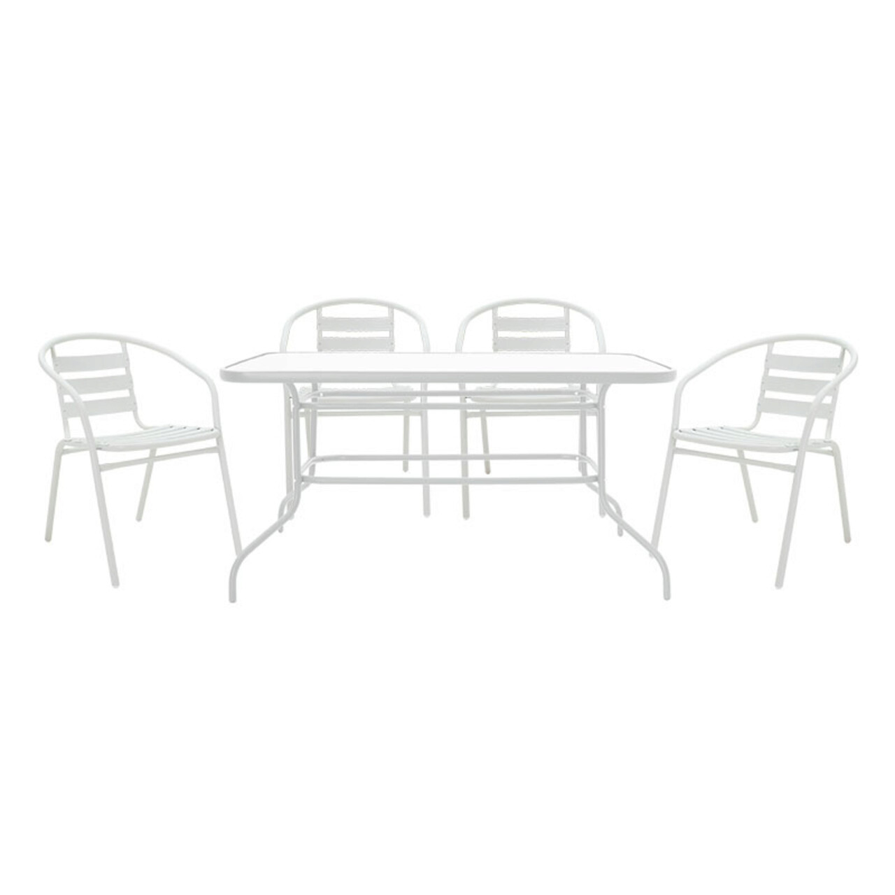 Set mobilier de gradina 5 piese Valor-Tade, Pakoworld, masa si 4 scaune, 140x80x70 cm, metal/sticla, alb