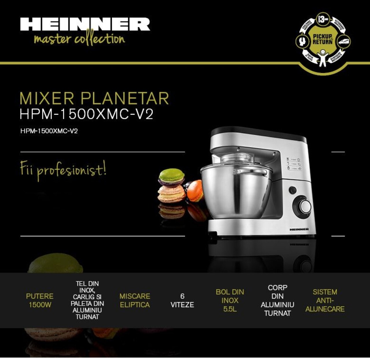 Mixer planetar Heinner, 1500 W, 6 viteze, argintiu - 2 | YEO