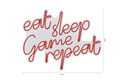 Decoratiune luminoasa LED, eat sleep game repeat, Benzi flexibile de neon, DC 12 V, Roșu