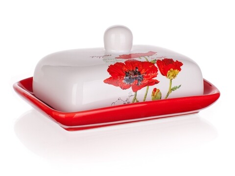 Recipient pentru unt Red Poppy, Banquet, 17.5x13x8 cm, ceramica