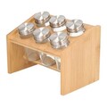 Set 6 recipiente pentru condimente si suport Bambou, Homla, 21x14 cm, bambus/sticla/inox, natur/transparent