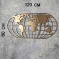 Decoratiune de perete, World Map Globe Led, Metal, Dimensiune: 60 x 120 cm, Auriu